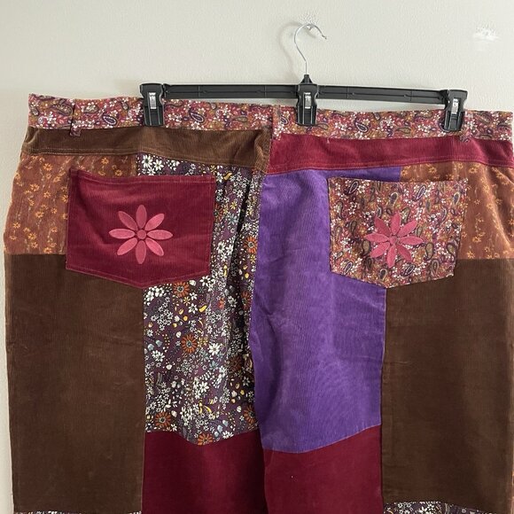 Tunnel Vision Womn 5XL Patchwork Corduroy Y2K 90s Retro 70s High-Rise Flare Pant - Picture 10 of 12